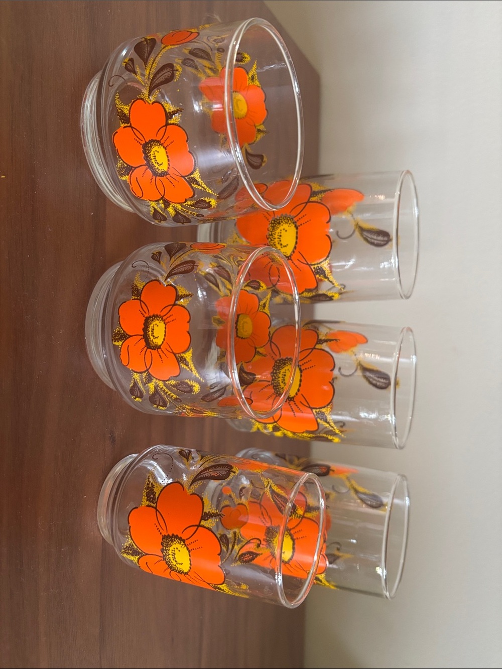 Dominion glass retro Vintage MCM orange yellow floral juice glasses
